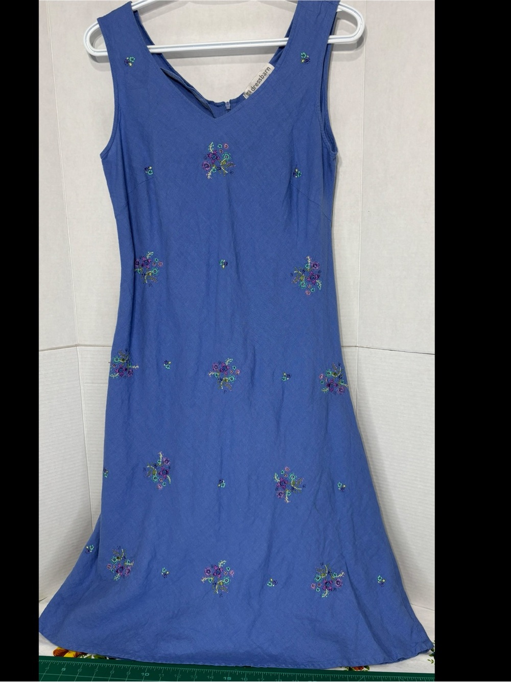 dressbarn Women’s Blue Sleeveless Midi Dress with Multicolor Floral Embroidery